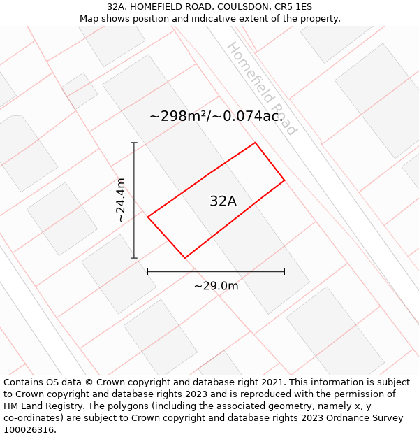 32A, HOMEFIELD ROAD, COULSDON, CR5 1ES: Plot and title map