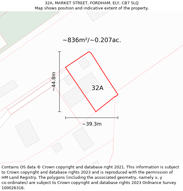 32A, MARKET STREET, FORDHAM, ELY, CB7 5LQ: Plot and title map