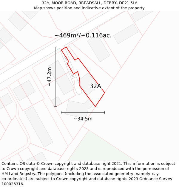 32A, MOOR ROAD, BREADSALL, DERBY, DE21 5LA: Plot and title map