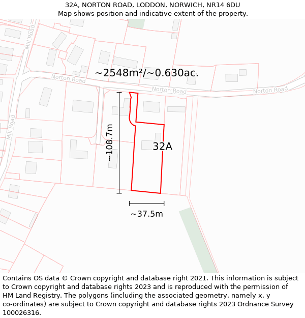 32A, NORTON ROAD, LODDON, NORWICH, NR14 6DU: Plot and title map