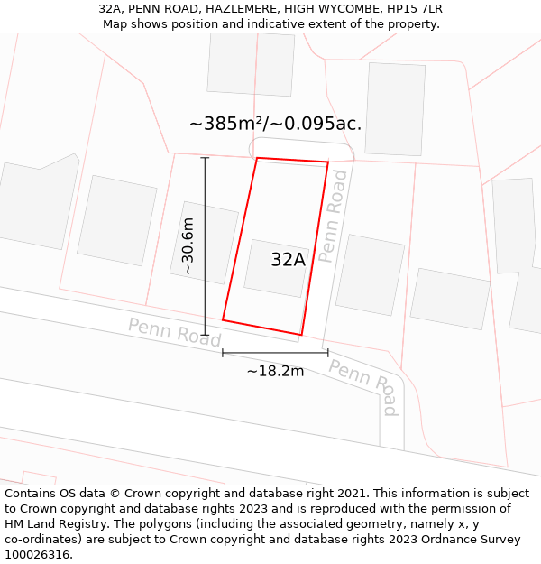 32A, PENN ROAD, HAZLEMERE, HIGH WYCOMBE, HP15 7LR: Plot and title map