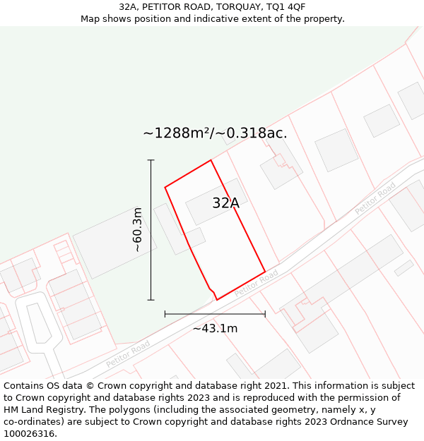 32A, PETITOR ROAD, TORQUAY, TQ1 4QF: Plot and title map