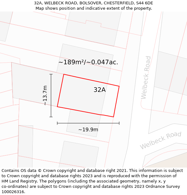 32A, WELBECK ROAD, BOLSOVER, CHESTERFIELD, S44 6DE: Plot and title map