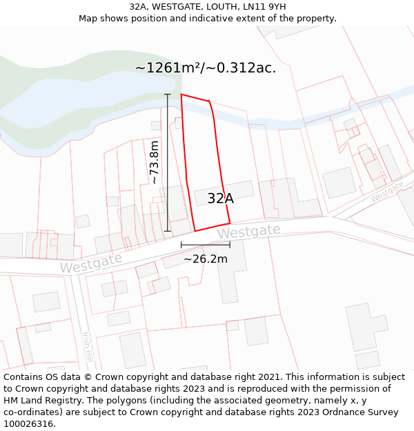 32A, WESTGATE, LOUTH, LN11 9YH: Plot and title map