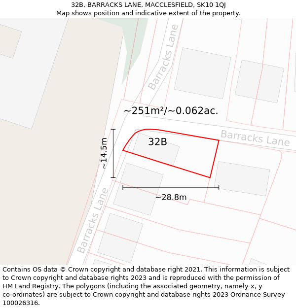 32B, BARRACKS LANE, MACCLESFIELD, SK10 1QJ: Plot and title map