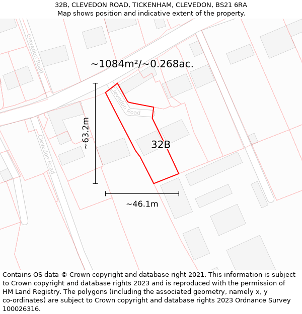 32B, CLEVEDON ROAD, TICKENHAM, CLEVEDON, BS21 6RA: Plot and title map