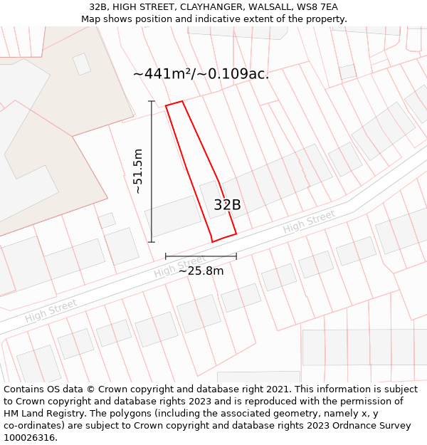 32B, HIGH STREET, CLAYHANGER, WALSALL, WS8 7EA: Plot and title map