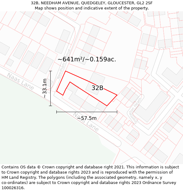 32B, NEEDHAM AVENUE, QUEDGELEY, GLOUCESTER, GL2 2SF: Plot and title map