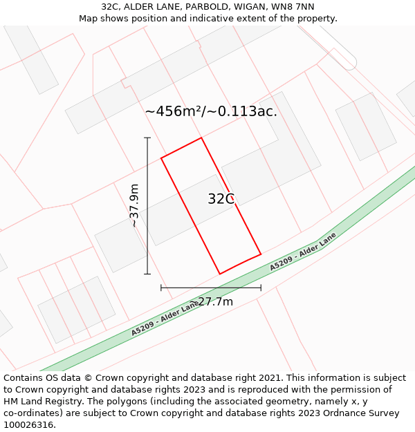 32C, ALDER LANE, PARBOLD, WIGAN, WN8 7NN: Plot and title map