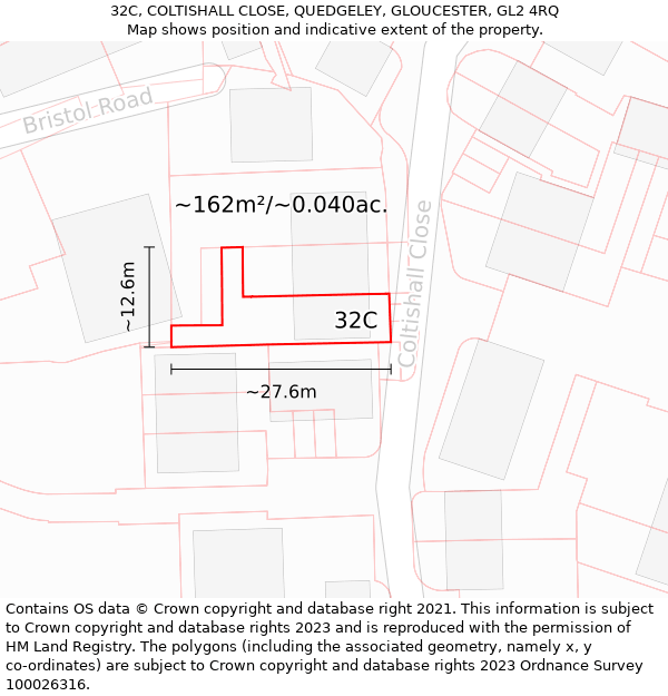 32C, COLTISHALL CLOSE, QUEDGELEY, GLOUCESTER, GL2 4RQ: Plot and title map