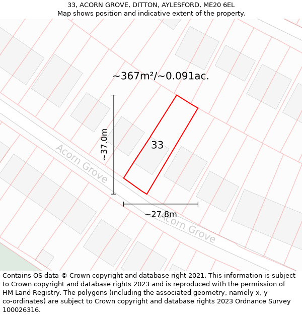 33, ACORN GROVE, DITTON, AYLESFORD, ME20 6EL: Plot and title map