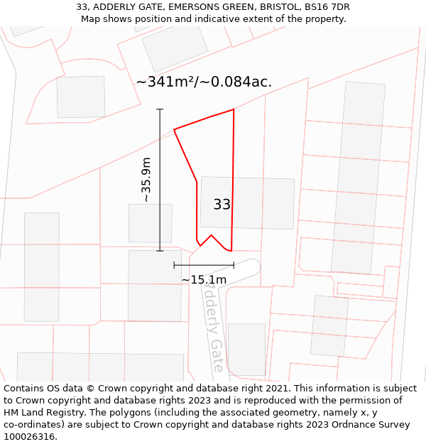 33, ADDERLY GATE, EMERSONS GREEN, BRISTOL, BS16 7DR: Plot and title map
