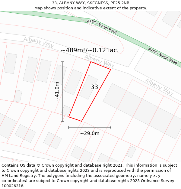 33, ALBANY WAY, SKEGNESS, PE25 2NB: Plot and title map