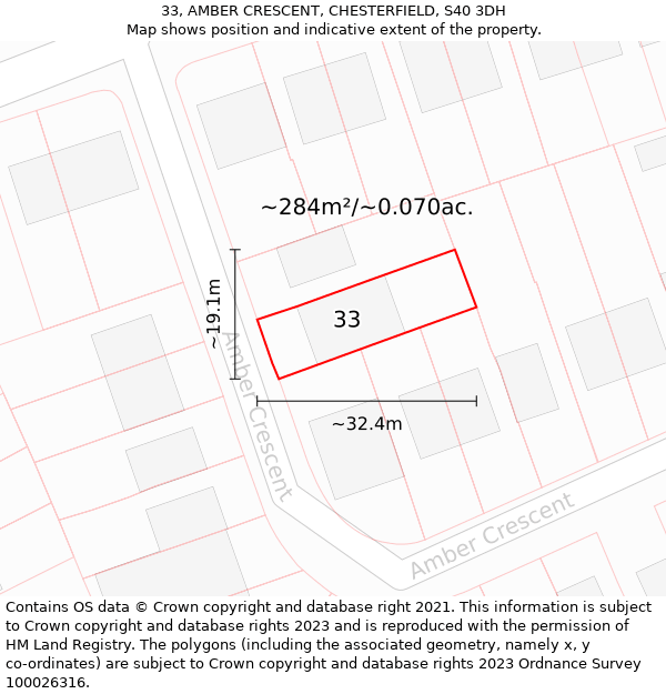 33, AMBER CRESCENT, CHESTERFIELD, S40 3DH: Plot and title map