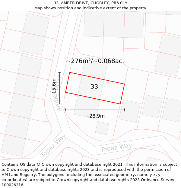 33, AMBER DRIVE, CHORLEY, PR6 0LA: Plot and title map