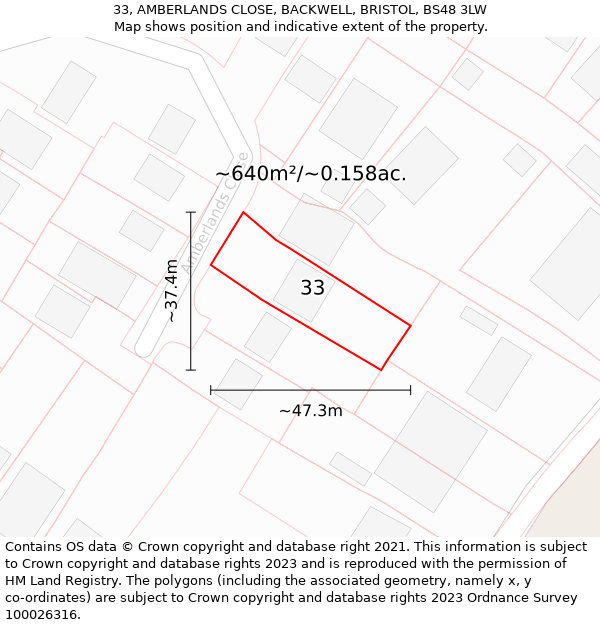 33, AMBERLANDS CLOSE, BACKWELL, BRISTOL, BS48 3LW: Plot and title map