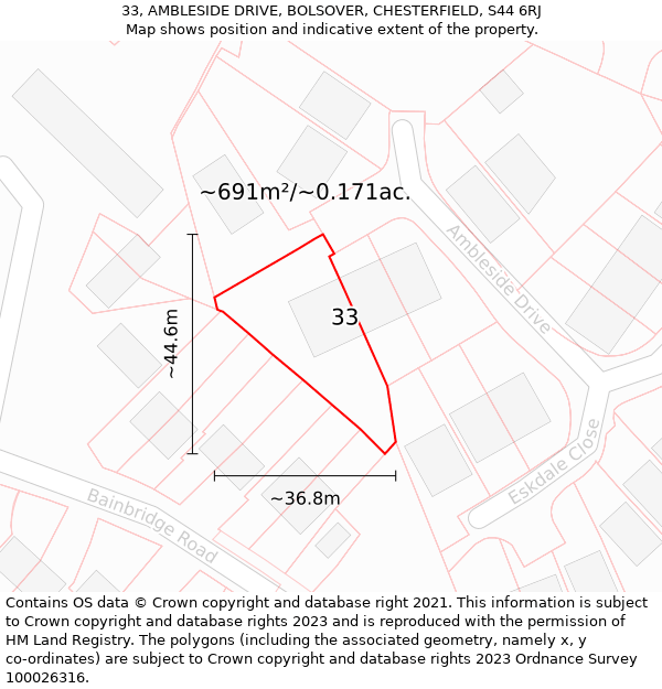 33, AMBLESIDE DRIVE, BOLSOVER, CHESTERFIELD, S44 6RJ: Plot and title map