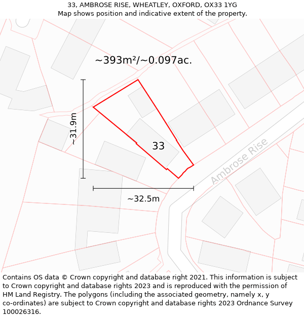 33, AMBROSE RISE, WHEATLEY, OXFORD, OX33 1YG: Plot and title map