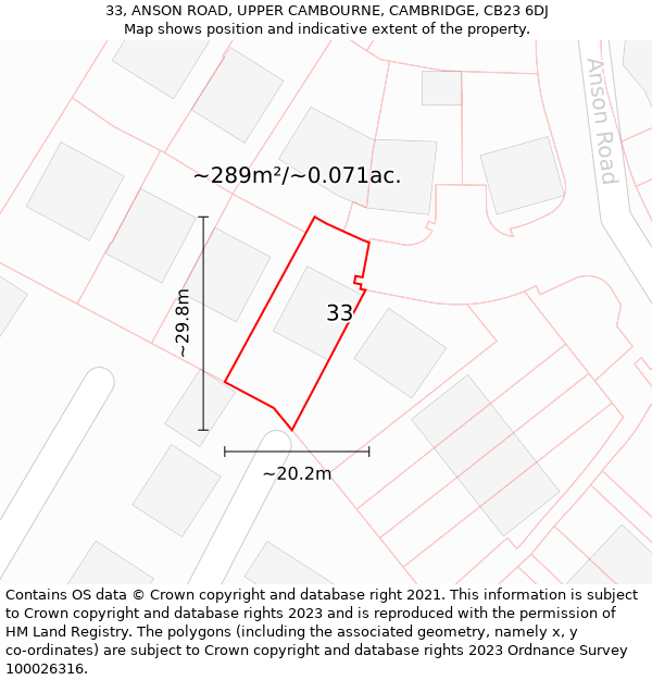 33, ANSON ROAD, UPPER CAMBOURNE, CAMBRIDGE, CB23 6DJ: Plot and title map