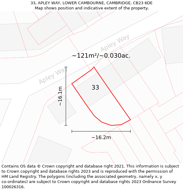 33, APLEY WAY, LOWER CAMBOURNE, CAMBRIDGE, CB23 6DE: Plot and title map