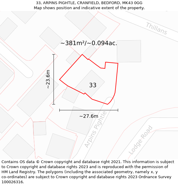 33, ARPINS PIGHTLE, CRANFIELD, BEDFORD, MK43 0GG: Plot and title map