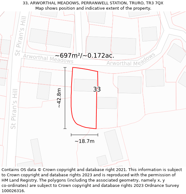 33, ARWORTHAL MEADOWS, PERRANWELL STATION, TRURO, TR3 7QX: Plot and title map