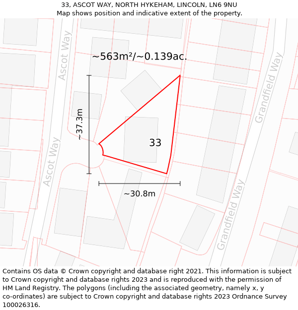 33, ASCOT WAY, NORTH HYKEHAM, LINCOLN, LN6 9NU: Plot and title map