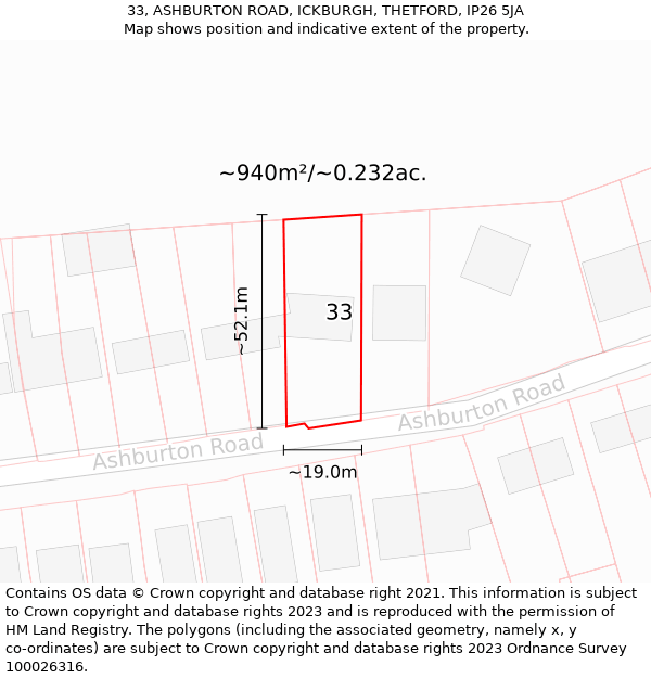 33, ASHBURTON ROAD, ICKBURGH, THETFORD, IP26 5JA: Plot and title map