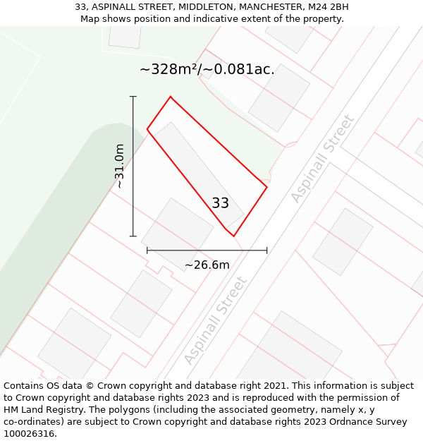 33, ASPINALL STREET, MIDDLETON, MANCHESTER, M24 2BH: Plot and title map