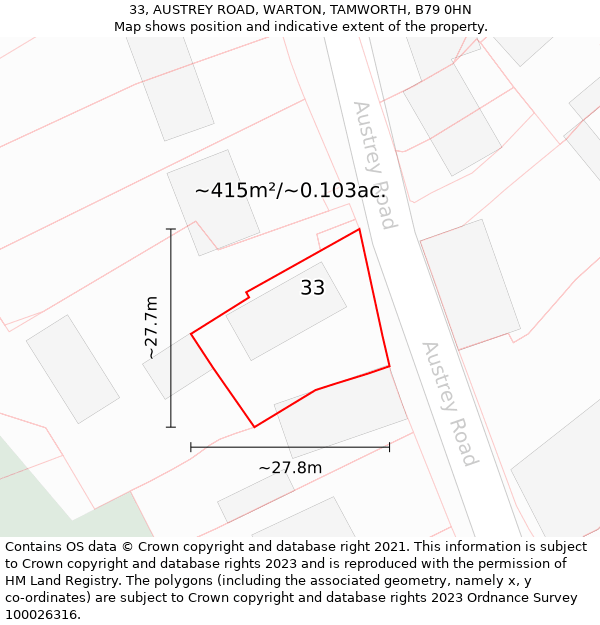 33, AUSTREY ROAD, WARTON, TAMWORTH, B79 0HN: Plot and title map