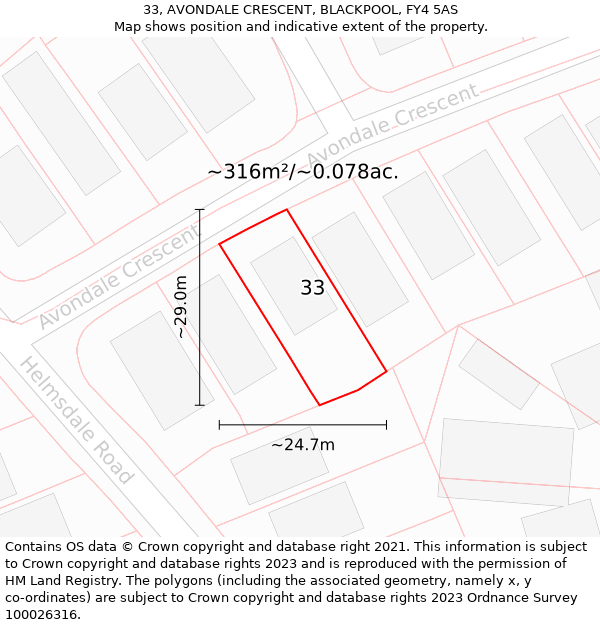 33, AVONDALE CRESCENT, BLACKPOOL, FY4 5AS: Plot and title map