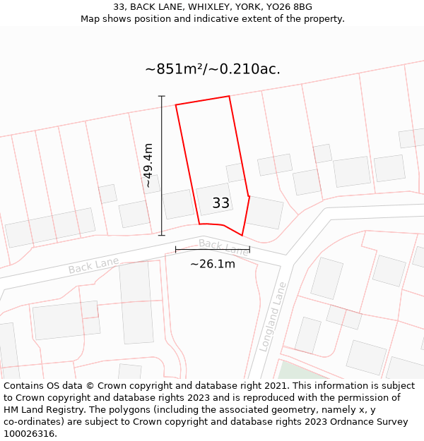 33, BACK LANE, WHIXLEY, YORK, YO26 8BG: Plot and title map