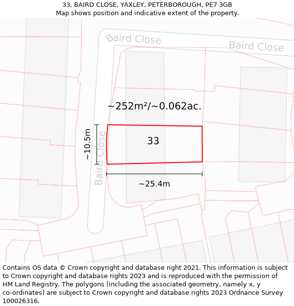 33, BAIRD CLOSE, YAXLEY, PETERBOROUGH, PE7 3GB: Plot and title map