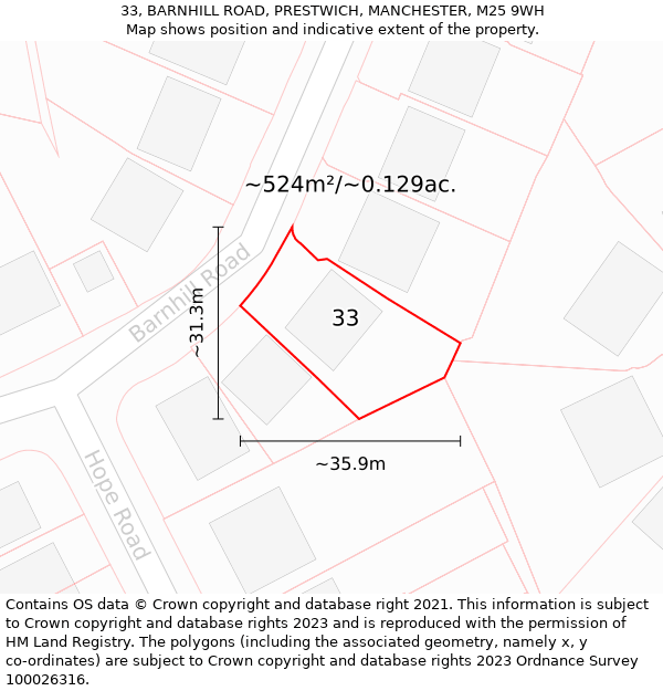 33, BARNHILL ROAD, PRESTWICH, MANCHESTER, M25 9WH: Plot and title map