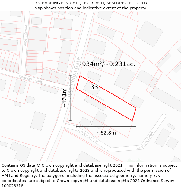 33, BARRINGTON GATE, HOLBEACH, SPALDING, PE12 7LB: Plot and title map