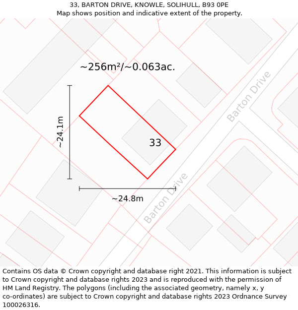 33, BARTON DRIVE, KNOWLE, SOLIHULL, B93 0PE: Plot and title map