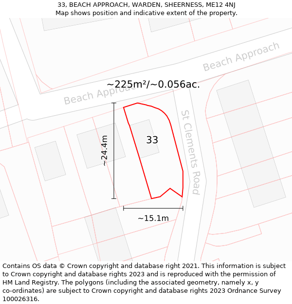 33, BEACH APPROACH, WARDEN, SHEERNESS, ME12 4NJ: Plot and title map