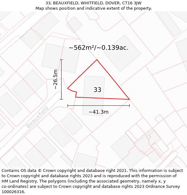 33, BEAUXFIELD, WHITFIELD, DOVER, CT16 3JW: Plot and title map