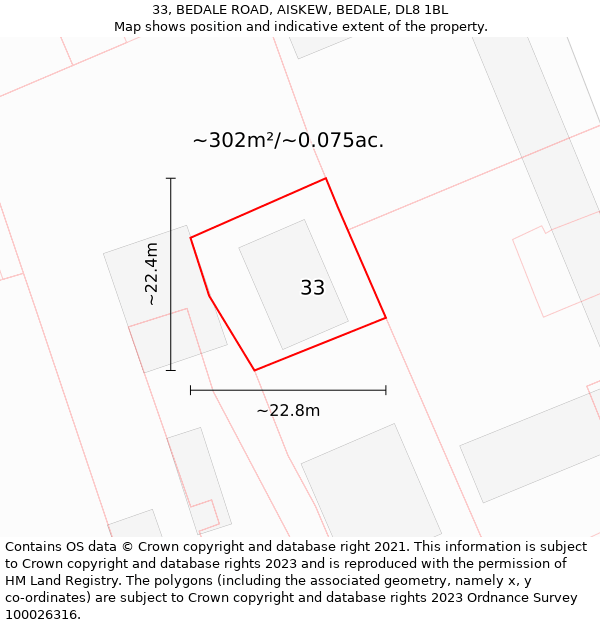 33, BEDALE ROAD, AISKEW, BEDALE, DL8 1BL: Plot and title map