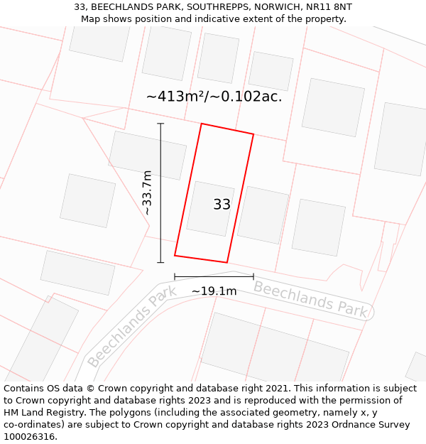 33, BEECHLANDS PARK, SOUTHREPPS, NORWICH, NR11 8NT: Plot and title map