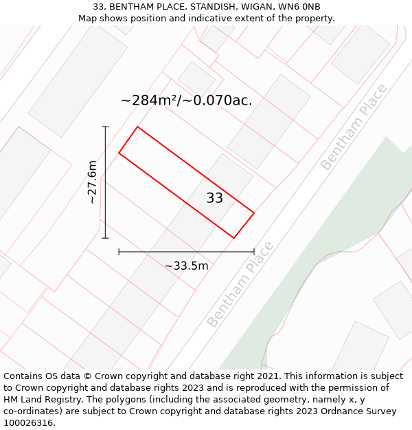 33, BENTHAM PLACE, STANDISH, WIGAN, WN6 0NB: Plot and title map