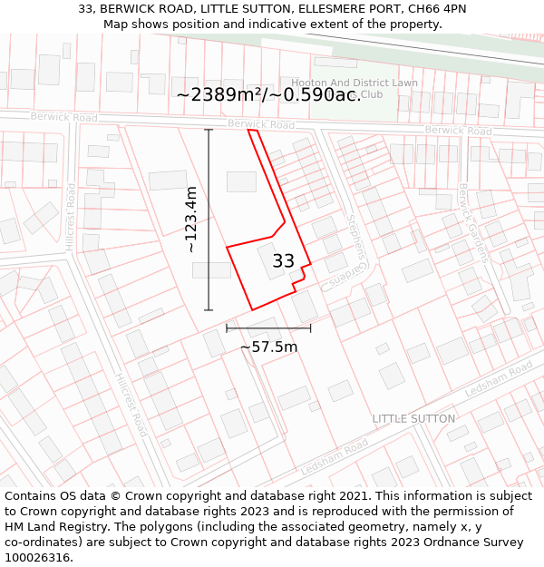 33, BERWICK ROAD, LITTLE SUTTON, ELLESMERE PORT, CH66 4PN: Plot and title map