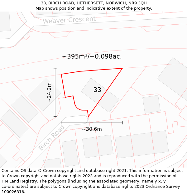 33, BIRCH ROAD, HETHERSETT, NORWICH, NR9 3QH: Plot and title map