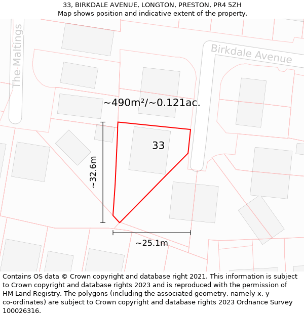 33, BIRKDALE AVENUE, LONGTON, PRESTON, PR4 5ZH: Plot and title map