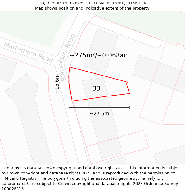 33, BLACKSTAIRS ROAD, ELLESMERE PORT, CH66 1TX: Plot and title map