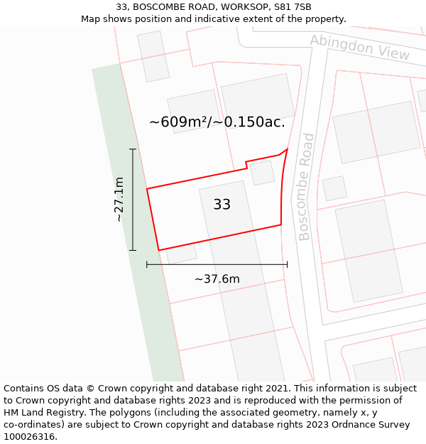 33, BOSCOMBE ROAD, WORKSOP, S81 7SB: Plot and title map