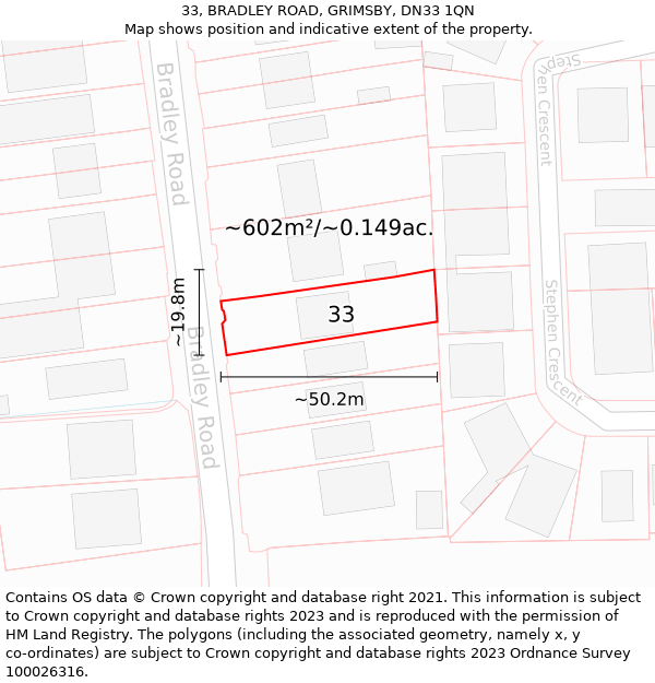 33, BRADLEY ROAD, GRIMSBY, DN33 1QN: Plot and title map