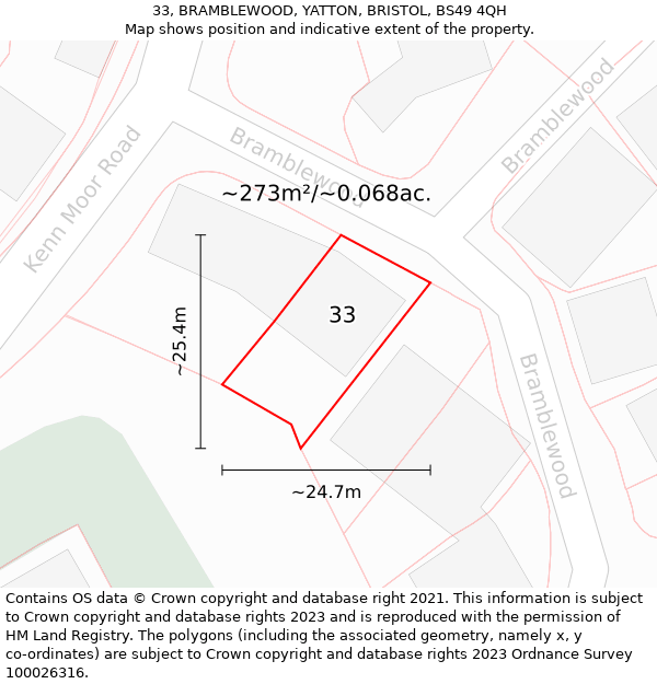 33, BRAMBLEWOOD, YATTON, BRISTOL, BS49 4QH: Plot and title map