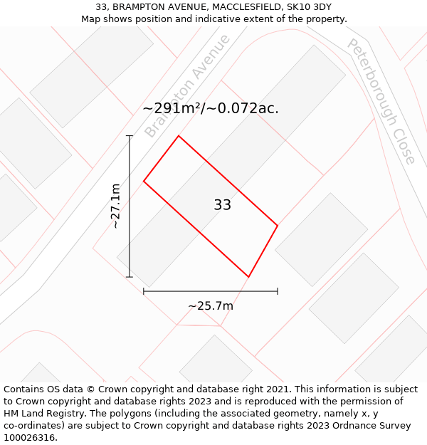 33, BRAMPTON AVENUE, MACCLESFIELD, SK10 3DY: Plot and title map