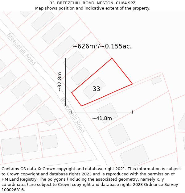 33, BREEZEHILL ROAD, NESTON, CH64 9PZ: Plot and title map